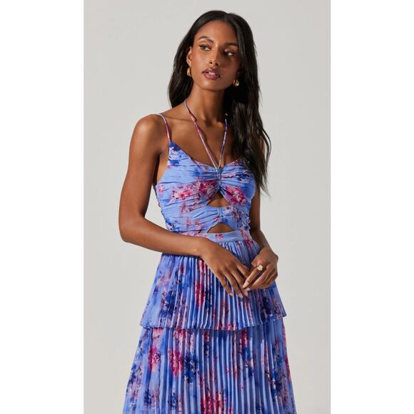 ASTR The Label Daytona Pleated Floral Maxi Dress Periwinkle Pink Medium - Picture 6 of 9